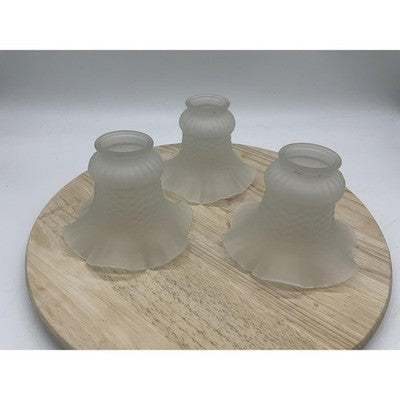 Set 3 Frosted Glass Lamp Shades Ruffled Edge Textured Replacement Globes