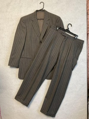 VTG Hugo Boss Suit Men 44L Gray Wool Cashmere Pinstripe Designer Pants 37x30 USA