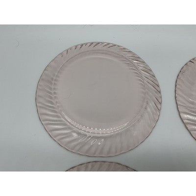 Pink Pressed Glass Dinner Plates Set Of 4 Swirl Pattern Retro Round Tableware