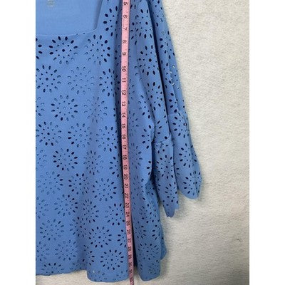 Jessica London Shirt Womens 30/32 Blue Eyelet Bell Sleeve Lined Blouse Top