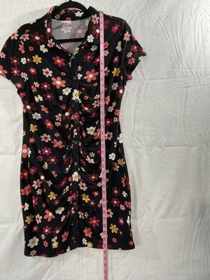 No Boundaries Dress Juniors XL 15-17 Black Floral Ruched Shirt Button Front