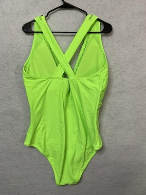 Tempt Me Swimsuit Womens 20W Green Plunge One Piece Mesh Criss Cross Back