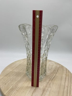 Clear Pressed Glass Flower Vase Starburst Pattern Hexagon VTG Decor Centerpiece