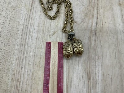 Gold Tone Necklace Rope Chain Double Oval Mesh Pendant Statement 30 In Women VTG