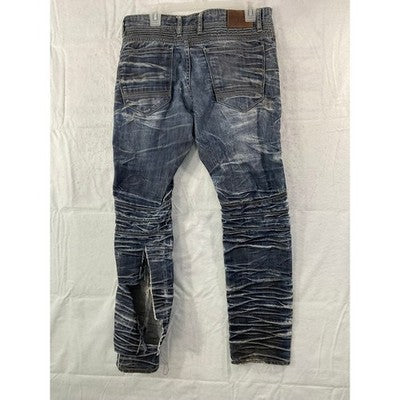 Jordan Craig Legacy Edition Jeans Mens 32 Blue Distressed Ribbed Biker Denim