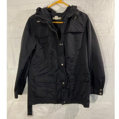 J.Crew Field Jacket Women Medium Black Utility Hooded Canvas Anorak Coat
