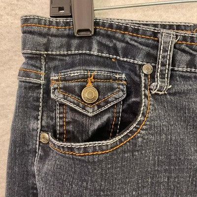 Cato Jeans Womens 12 Blue Dark Wash Mid Rise Cuffed Capri Embroidered Stretch