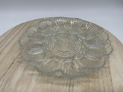 Clear Glass Deviled Egg Platter Round Serving Tray 12 Egg Wells Centerpiece