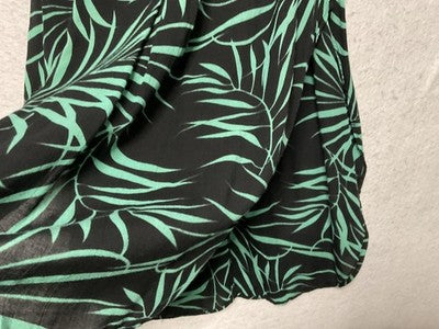 Palm Print Skirt Womens Medium Black Green Bubble Hem Midi Drawstring Waist