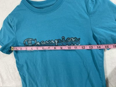 Champion Shirt Unisex Kids Medium Blue Logo Short Sleeve Crewneck Graphic Tee