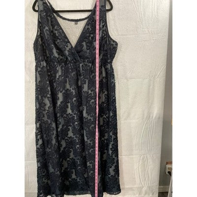 RWJ Midi Dress Womens 3XL Navy Blue Textured Floral Smocked Back Cocktail Dress