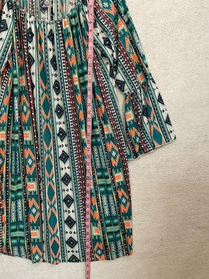 2B Together Dress Womens 3X Multicolor Geometric Bell Sleeve Boho Swing