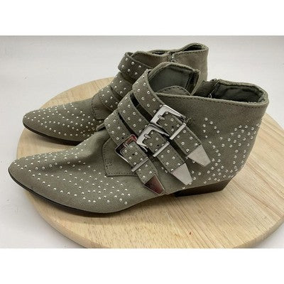 Qupid Ankle Bootie Women 5.5 Olive Green Studded Triple Buckle Western Boot