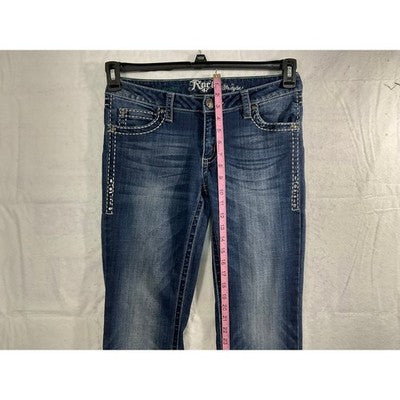 Rock 47 by Wrangler Bootcut Jeans Women 28x32 Dark Wash Rhinestone Western Denim