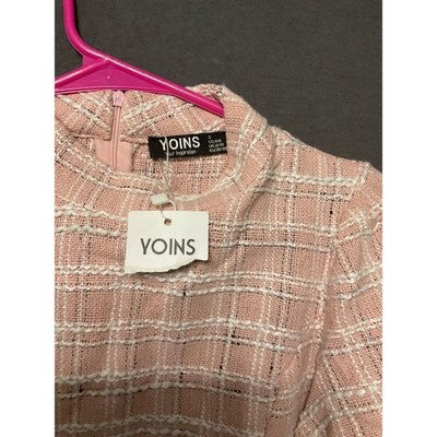 YOINS Women's Pink Plaid Dress Small 90% Polyester 10% Cotton NWT Office Wear