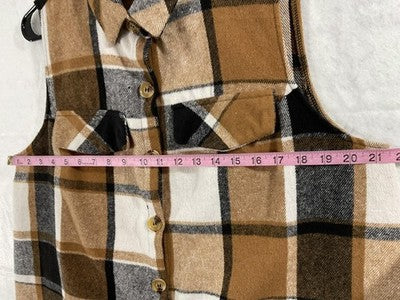 Shein Shirt Womens 1XL Brown Black Plaid Flannel Sleeveless Button Up Tunic Top