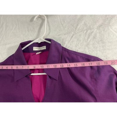 Coldwater Creek Button Down Shirt Womens 2X Purple No Iron Cotton Blouse V-Neck