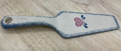 Vintage Hermitage Ceramic Spongeware Cake Knife Server Beige Heart Country