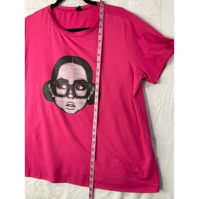 Shein Curve Graphic T-Shirt Women 1XL Hot Pink Pop Art Girl Glasses UU600-12