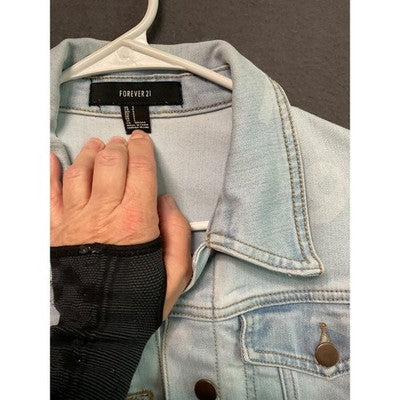 Forever 21 Women's Jean Jacket Small Light Wash Cotton Blend Casual Streetwear