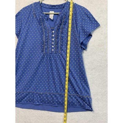 Cira Shirt Womens Extra Large Blue Polka Dot Ruffle Henley Short Sleeve Casual
