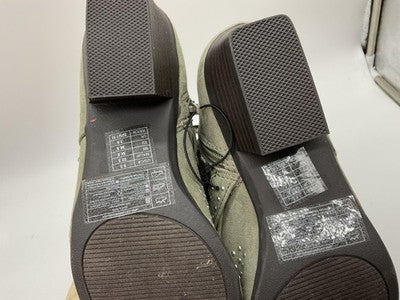 Qupid Ankle Boots Womens Size 5.5 Green Faux Suede Studded Buckle Heel