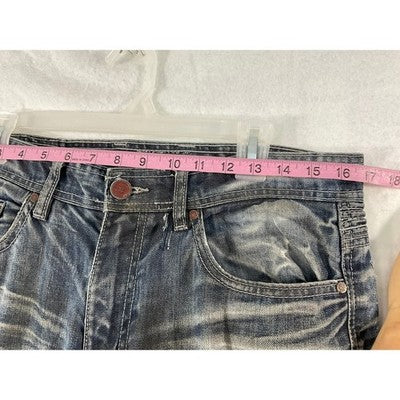 Jordan Craig Legacy Edition Jeans Mens 32 Blue Distressed Ribbed Biker Denim