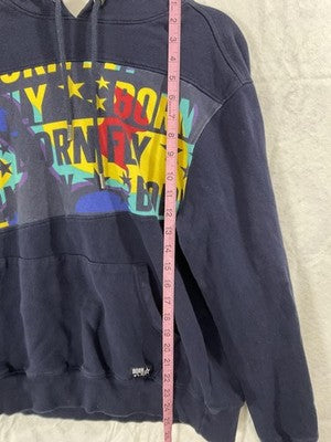 Born Fly Hoodie Mens Small Blue Pullover Graphic Logo Fleece Kangaroo Pocket