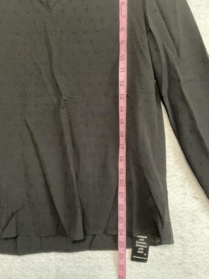 Dressin Blouse Womens Medium Black Textured V Neck Long Sleeve Basic Top