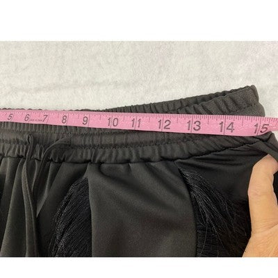 Fringe Joggers Women XL Black Tassel Streetwear Statement Pants