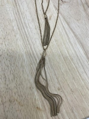 Gold Tone Layered Tassel Necklace Fringe Y Drop Long Lobster Womens Jewelry VTG
