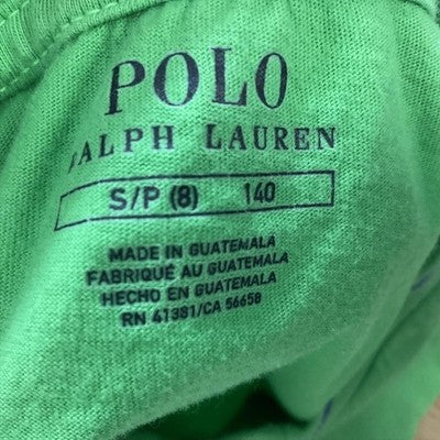 Polo Ralph Lauren Shirt Boys 8 Green V Neck Logo Short Sleeve Tee Tagless Jersey