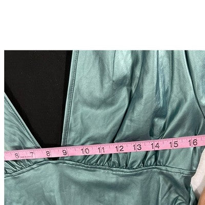 SHEIN Curve Bodycon Dress Womens 0XL Green Metallic Ruched V-Neck Sexy Clubwear