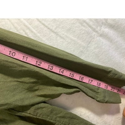 Old Navy Tunic Top Women Large Olive Green Linen Blend Long Sleeve Utility Shirt