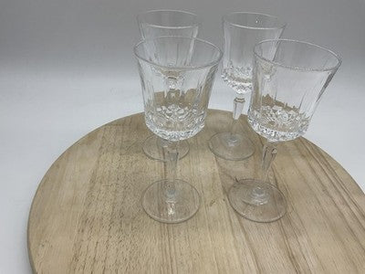 Unmarked Clear Pressed Glass Wine Glasses Set Of 4 Geometric Stemmed Barware