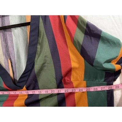 SHEIN FIT+ Blouse Womens 24/26 Multicolor Stripe V Neck Tunic Top Plus Size