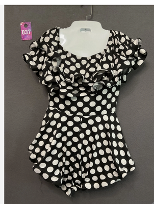 Highlight Romper Womens Small Black White Polka Dot Ruffle Short Sleeve Dressy