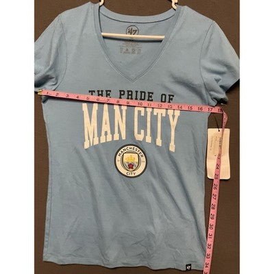 Man City Women's V-Neck Tee Shirt Blue Size S Soccer Manchester City NEW