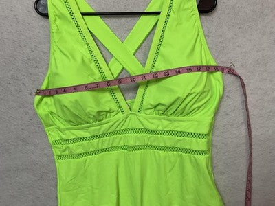 Tempt Me Swimsuit Womens 20W Green Plunge One Piece Mesh Criss Cross Back