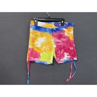 AQ Sport Shirt Shorts Set Womens Large Tie Dye Rainbow Crop Top Lounge Two Piece