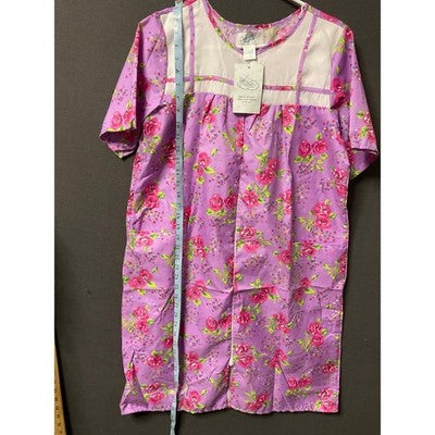 NWT Women's Casual Nights Purple Nightgown, S, Floral, Full Zip Closure