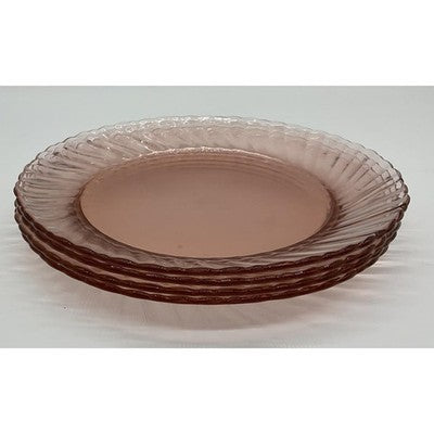 Pink Pressed Glass Luncheon Plates Set Of 4 Swirl Pattern Modern Tableware
