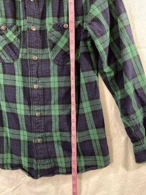 Red Camel Shirt Juniors Small Blue Green Plaid Flannel Long Sleeve Button Up