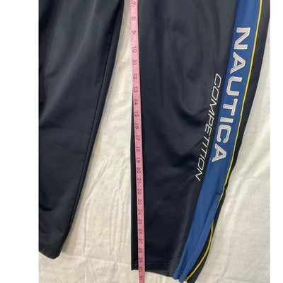 Nautica Competition Track Pants Mens Medium Navy Blue Side Stripe Joggers Retro