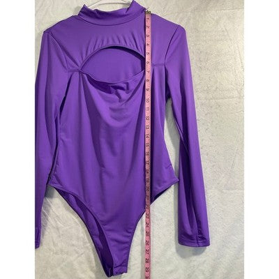 SHEIN SXY Bodysuit Womens Large Purple Long Sleeve Cutout Mock Neck