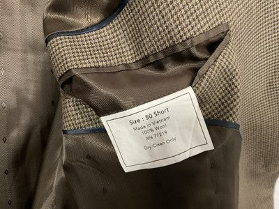 Joseph & Feiss Gold Suit Jacket Men 50 Brown Wool Check Polyester Lined