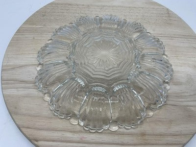 Clear Glass Deviled Egg Platter Round Serving Tray 12 Egg Wells Centerpiece