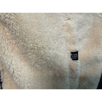 Raw Yarn Industries Sherpa Hoodie Jacket Blue Cream Fleece Zip Up Sz S NWT