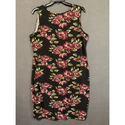 Hot Kiss Dress Womens Large Black Red Rose Floral Sleeveless Tank Casual Summer