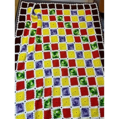 Handmade Crochet Granny Square Blanket Unisex OS Multi Excellent Vintage Style